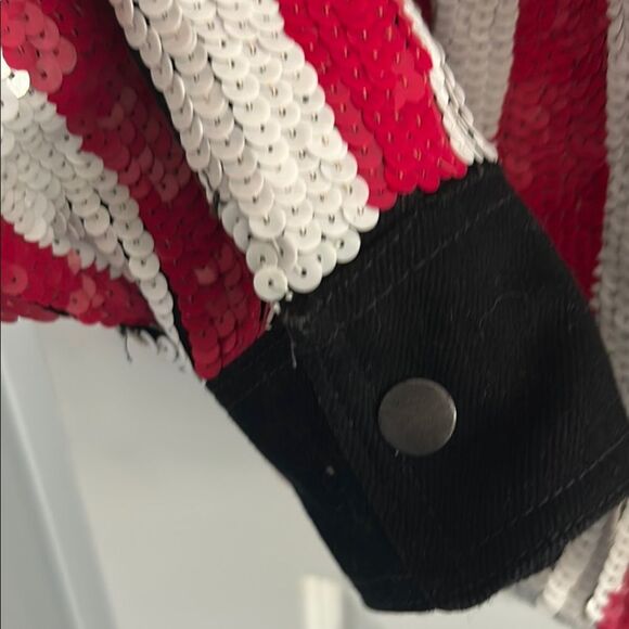 Vintage MOD denim Stars and Stripes sequin denim jacket large - Picture 4 of 15